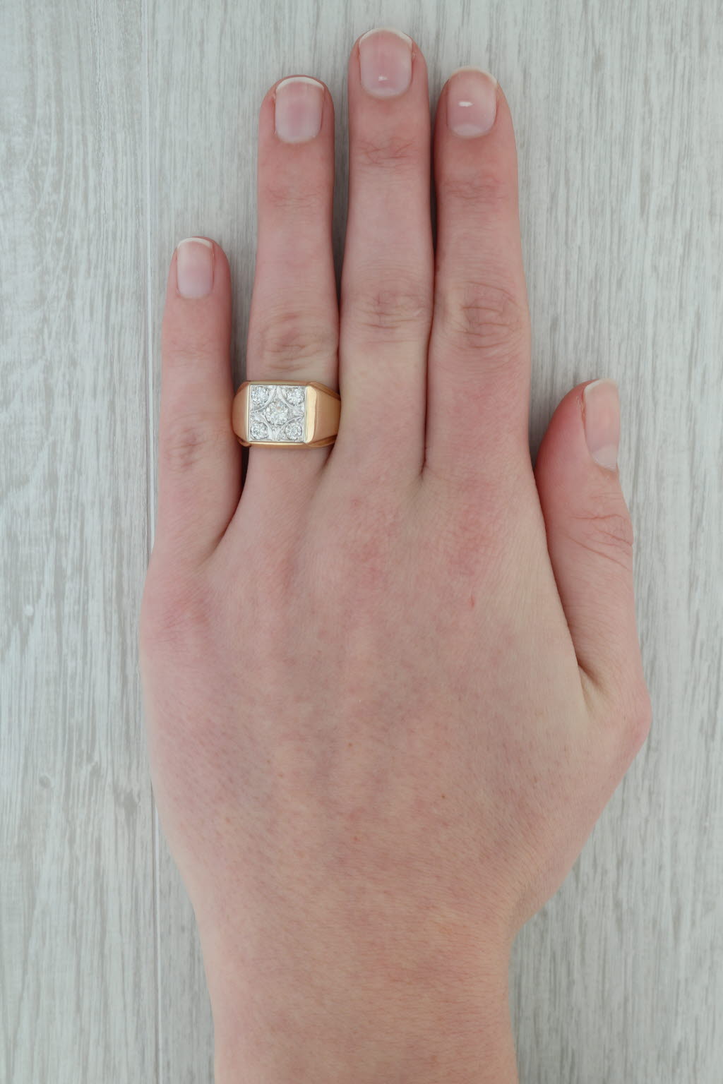 Dark Gray 0.82ctw Diamond Cluster Ring 14k Yellow White Gold Size 8.25