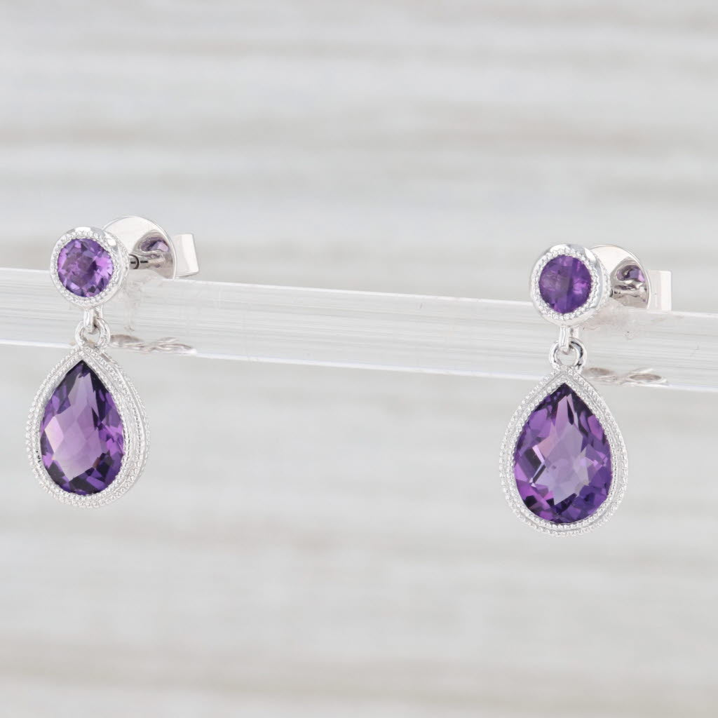Light Gray New 1.43ctw Amethyst Teardrop Earrings 14k Yellow Gold February Birthstone