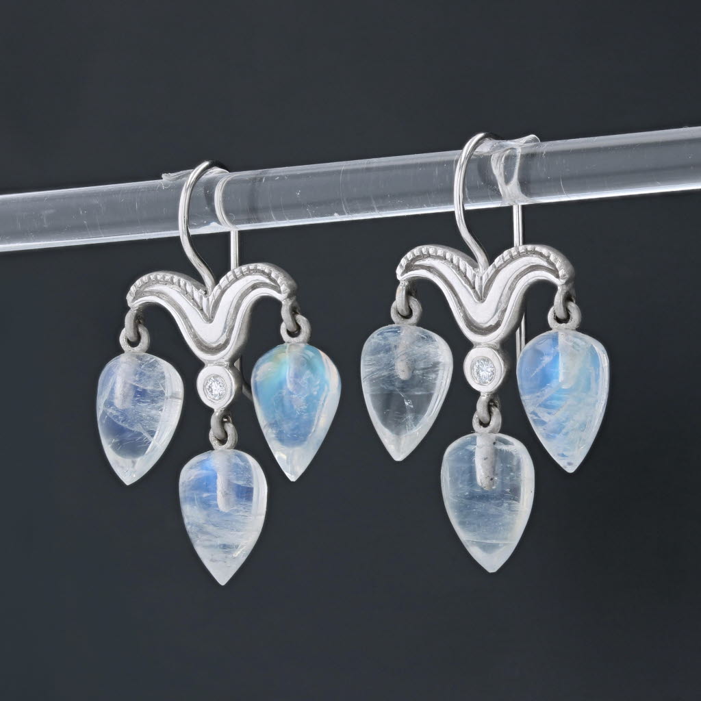Dark Slate Gray Jamie Wolf Moonstone Earrings 18k White Gold Hook Posts Pierced Rainbow Color