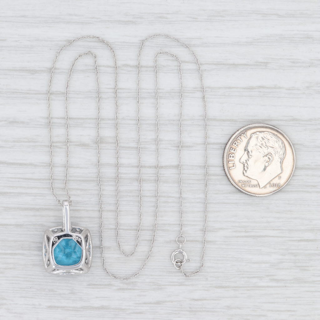 Light Gray New 4.19ctw Blue Topaz Synthetic White Sapphire Halo Pendant Necklace 10k Gold