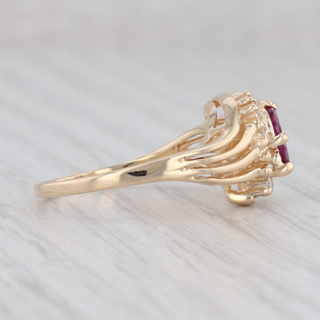 Light Gray 0.39ctw Ruby Diamond Halo Bypass Ring 14k Yellow Gold Size 6