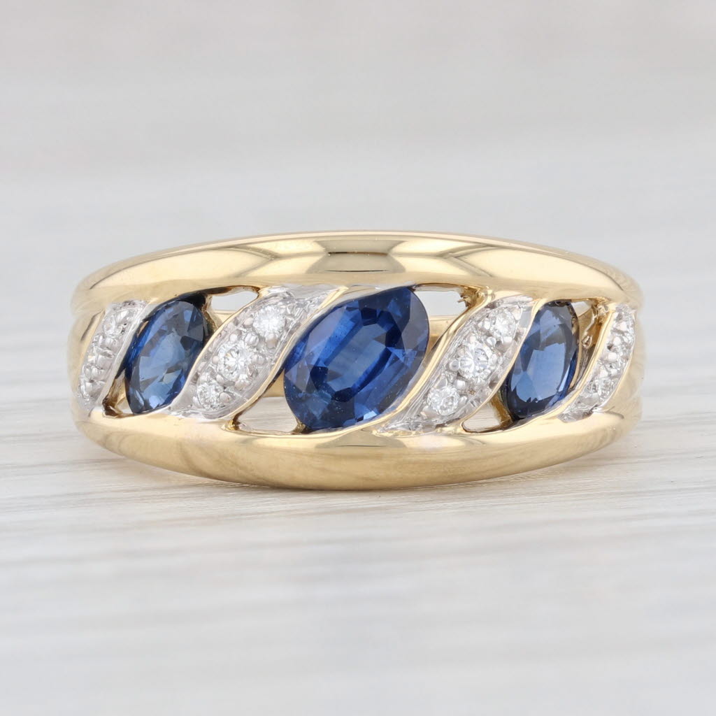 Light Gray 1.32ctw Blue Sapphire Diamond Ring 18k Yellow Gold Size 6.75