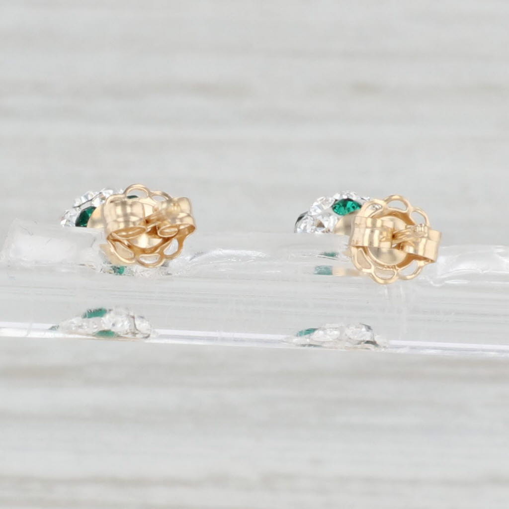 Light Gray White & Green Cubic Zirconia Bead Stud Earrings 14k Gold Pierced Studs