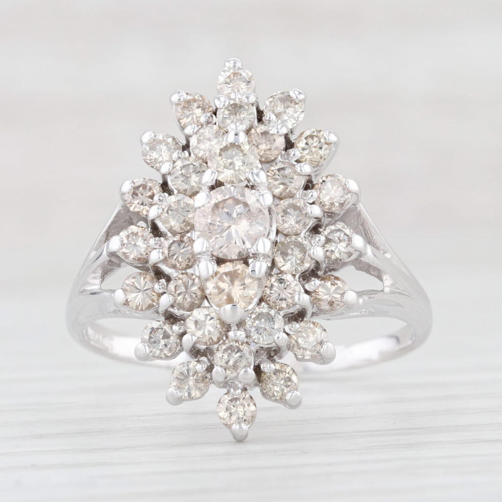 Light Gray 1.45ctw Diamond Cluster Ring 14k White Gold Size 11 Tiered Halo