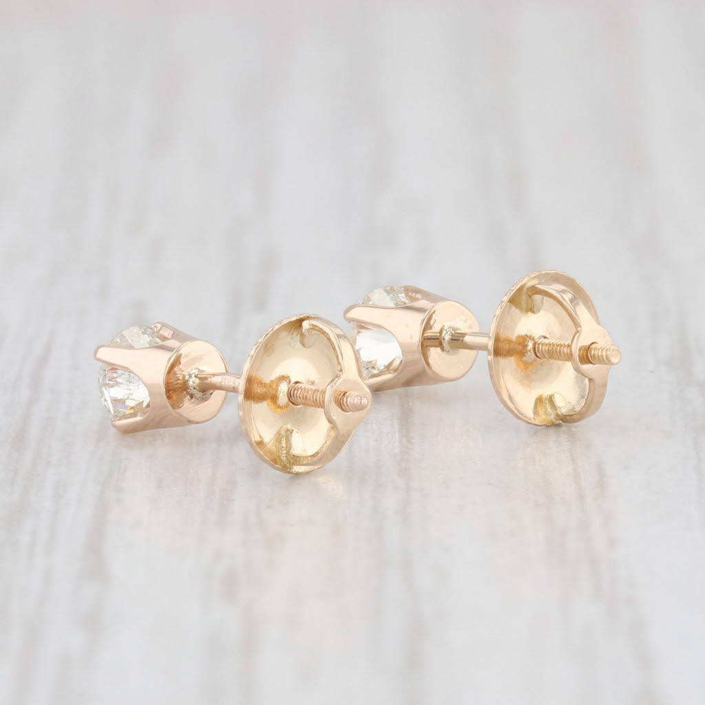 Light Gray 0.47ctw Diamond Stud Earrings 14k Yellow Gold Screwback Round Pierced