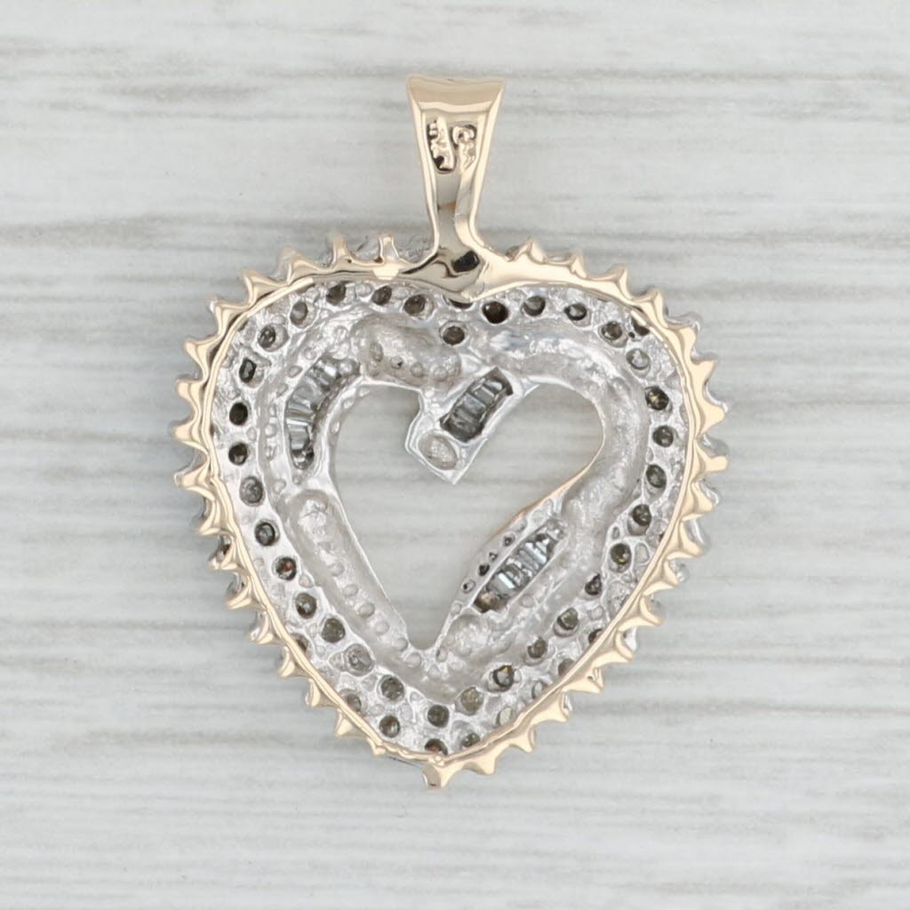 Light Gray 0.36ctw Diamond Cluster Open Heart Pendant 10k Yellow White Gold
