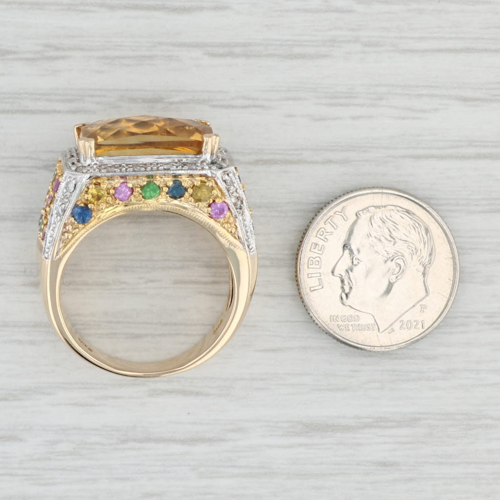 Light Gray 9.44ctw Citrine Sapphire Zircon Tsavorite Diamond Halo Cocktail Ring 14k Gold