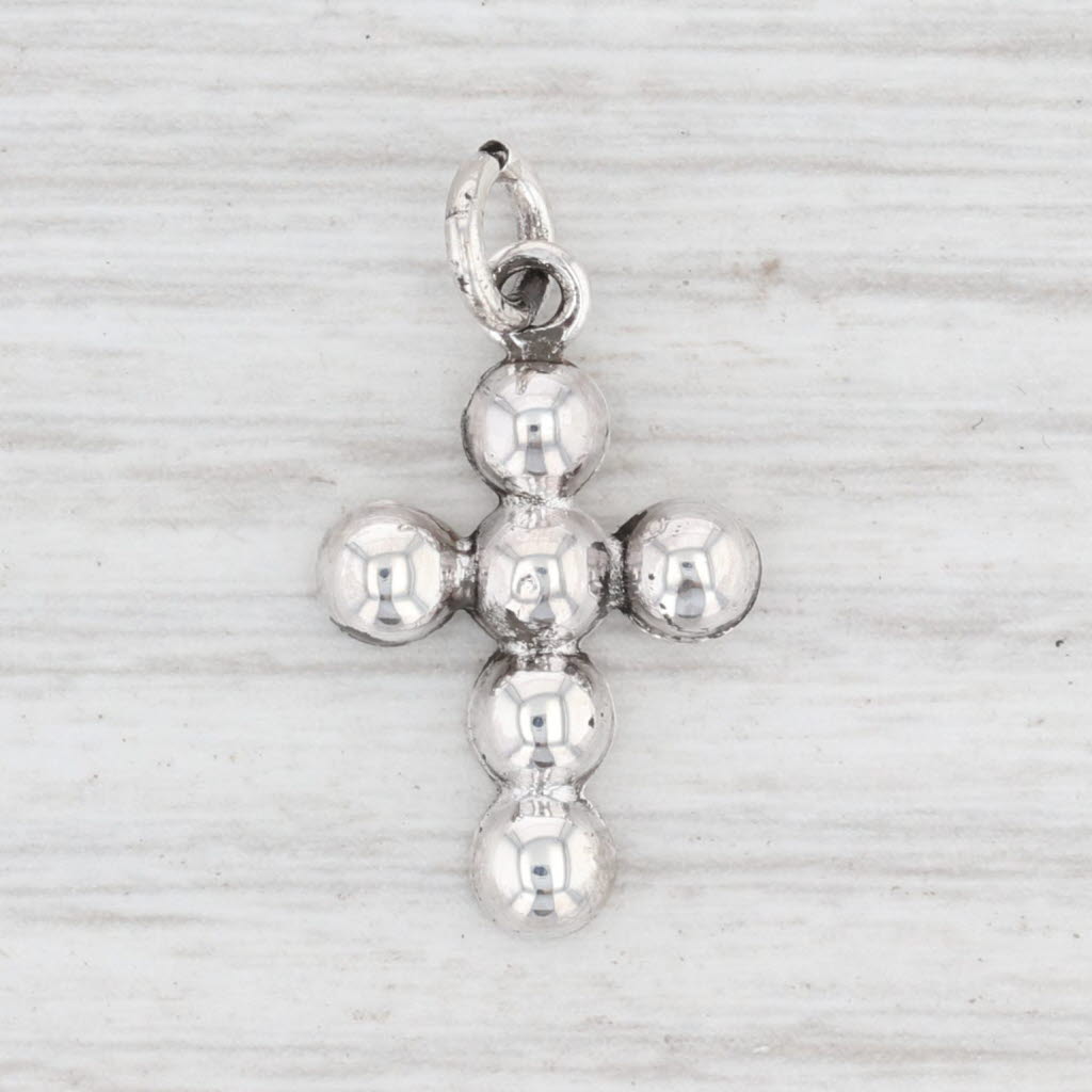 Light Gray New Bead Cross Pendant Sterling Silver 925 Religious Charm