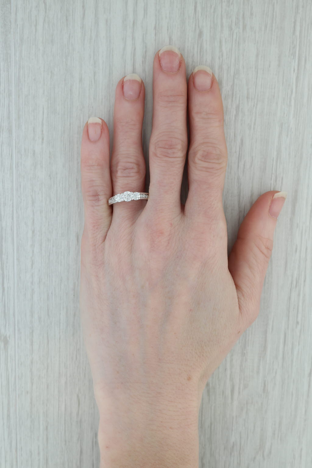 Dark Gray 0.87ctw Diamond 3-Stone Engagement Ring 10k White Gold Size 7.5 Cathedral Band