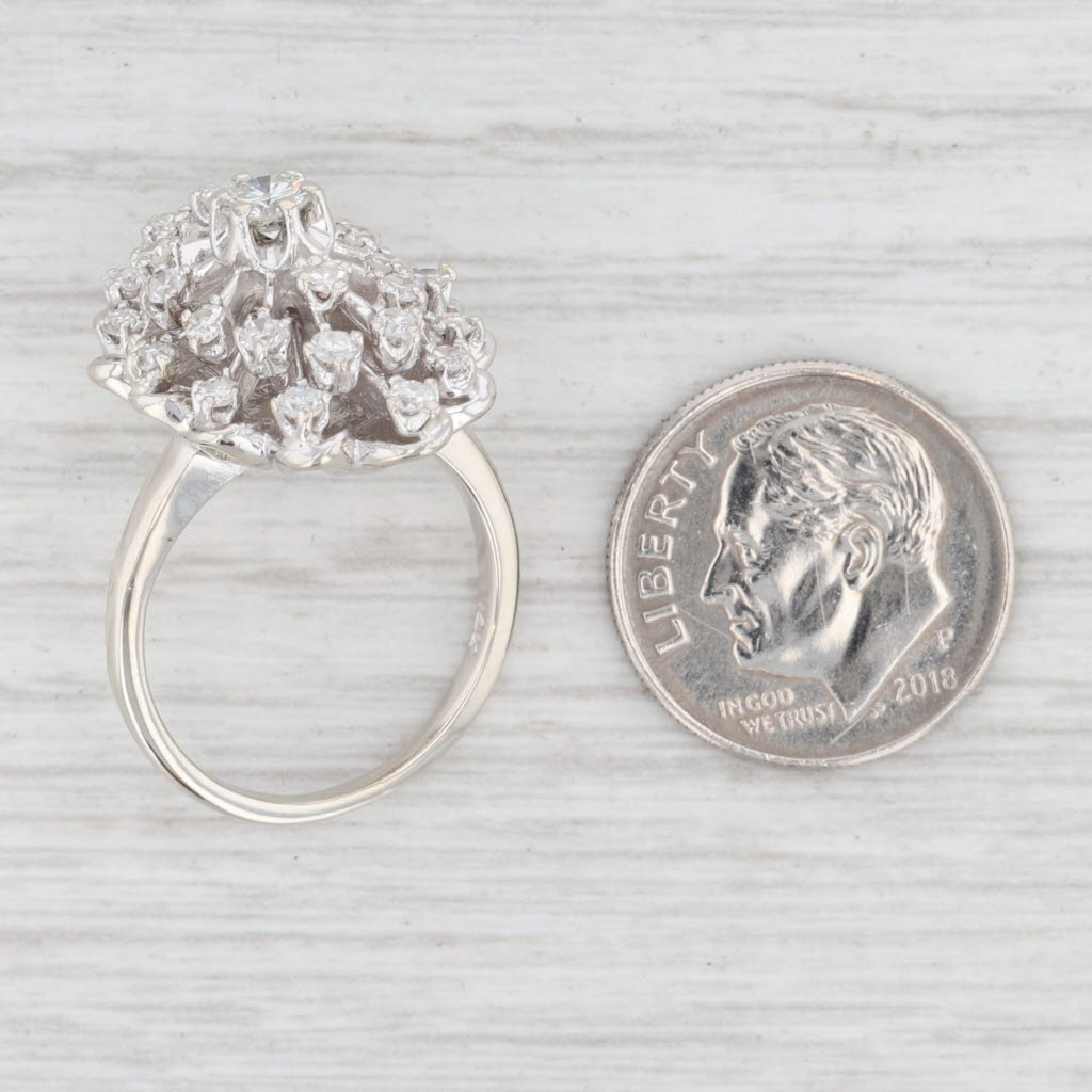 Light Gray Vintage 1.01ctw Diamond Cluster Ring 14k White Gold Size 6.25 Cocktail