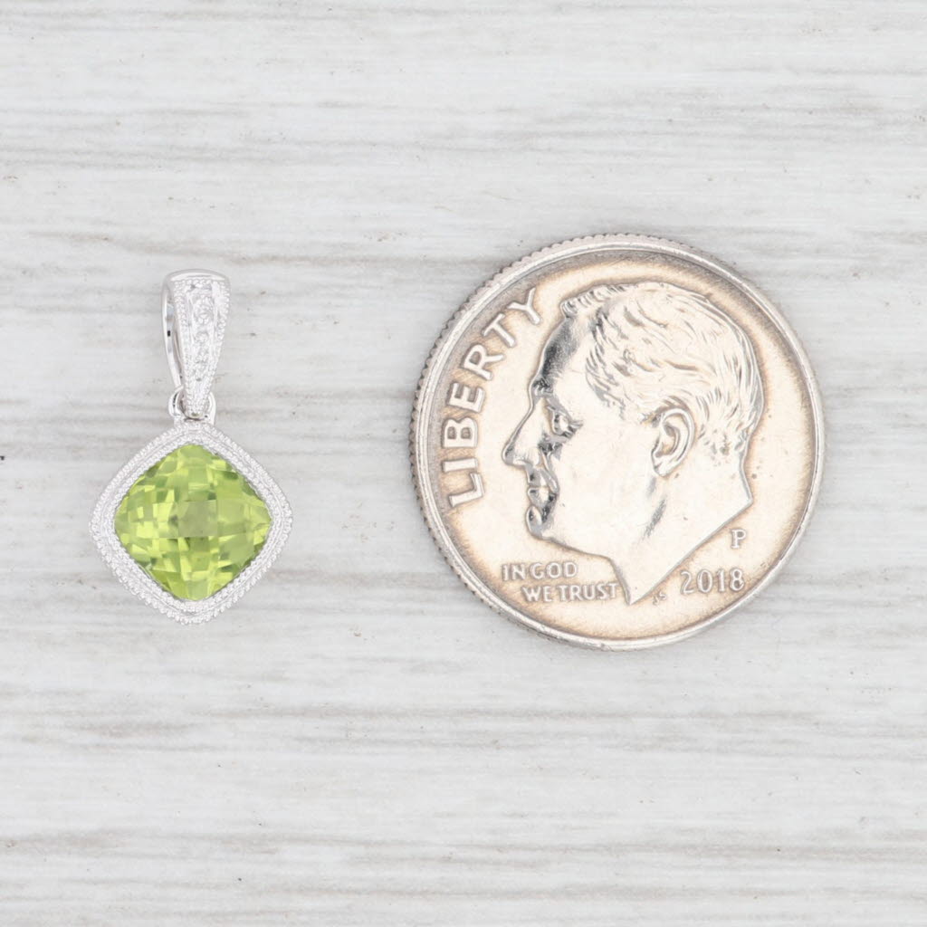 Light Gray New 1ct Peridot Drop Pendant 14k Gold Cushion Solitaire August Birthstone