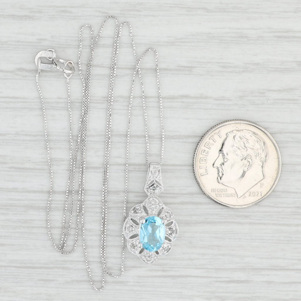 Light Gray 0.82ctw Blue Topaz Diamond Pendant Necklace 10k White Gold 18" Box Chain