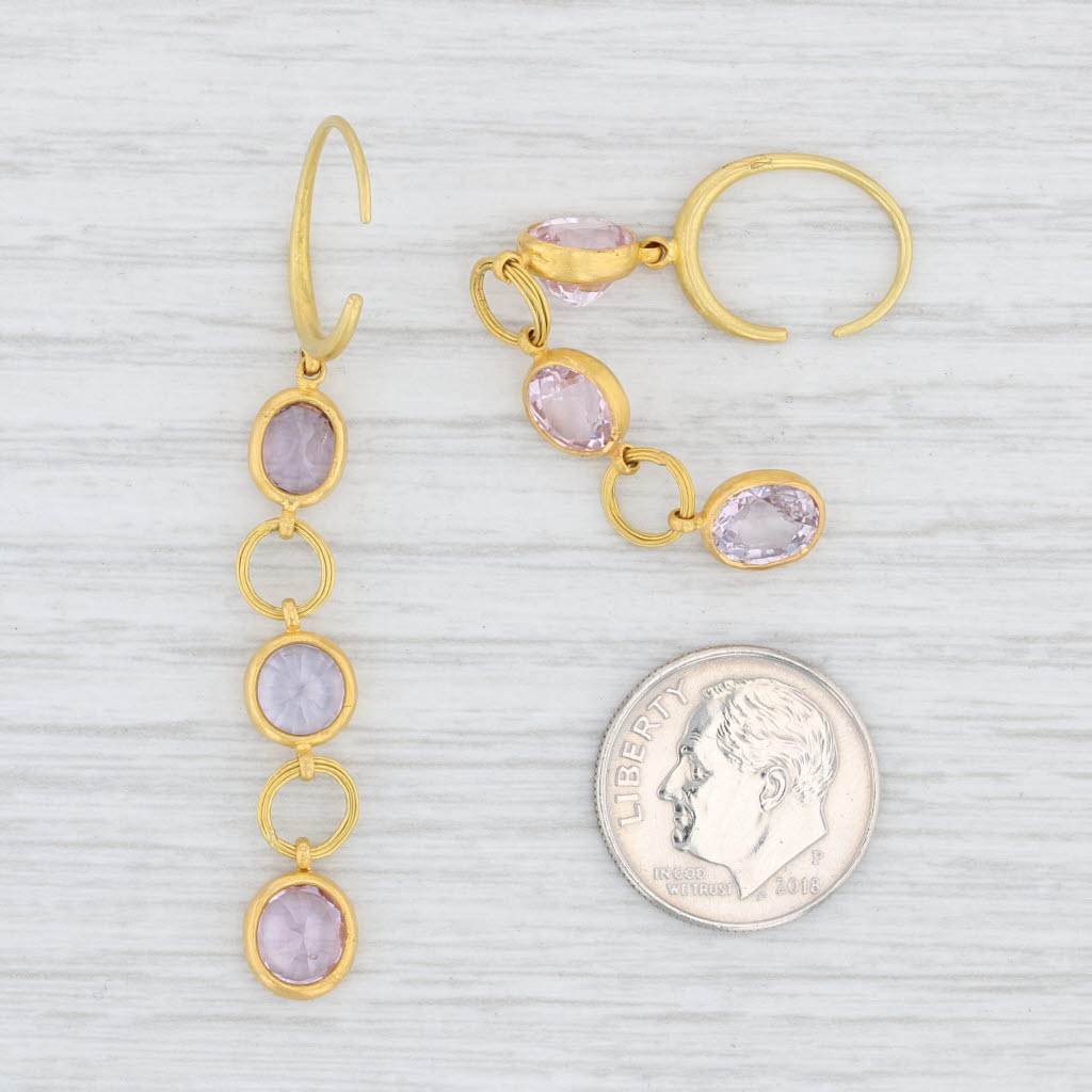 Light Gray Marie Helene de Taillac Pink Spinel Earrings 22k Yellow Gold Pierced Dangle