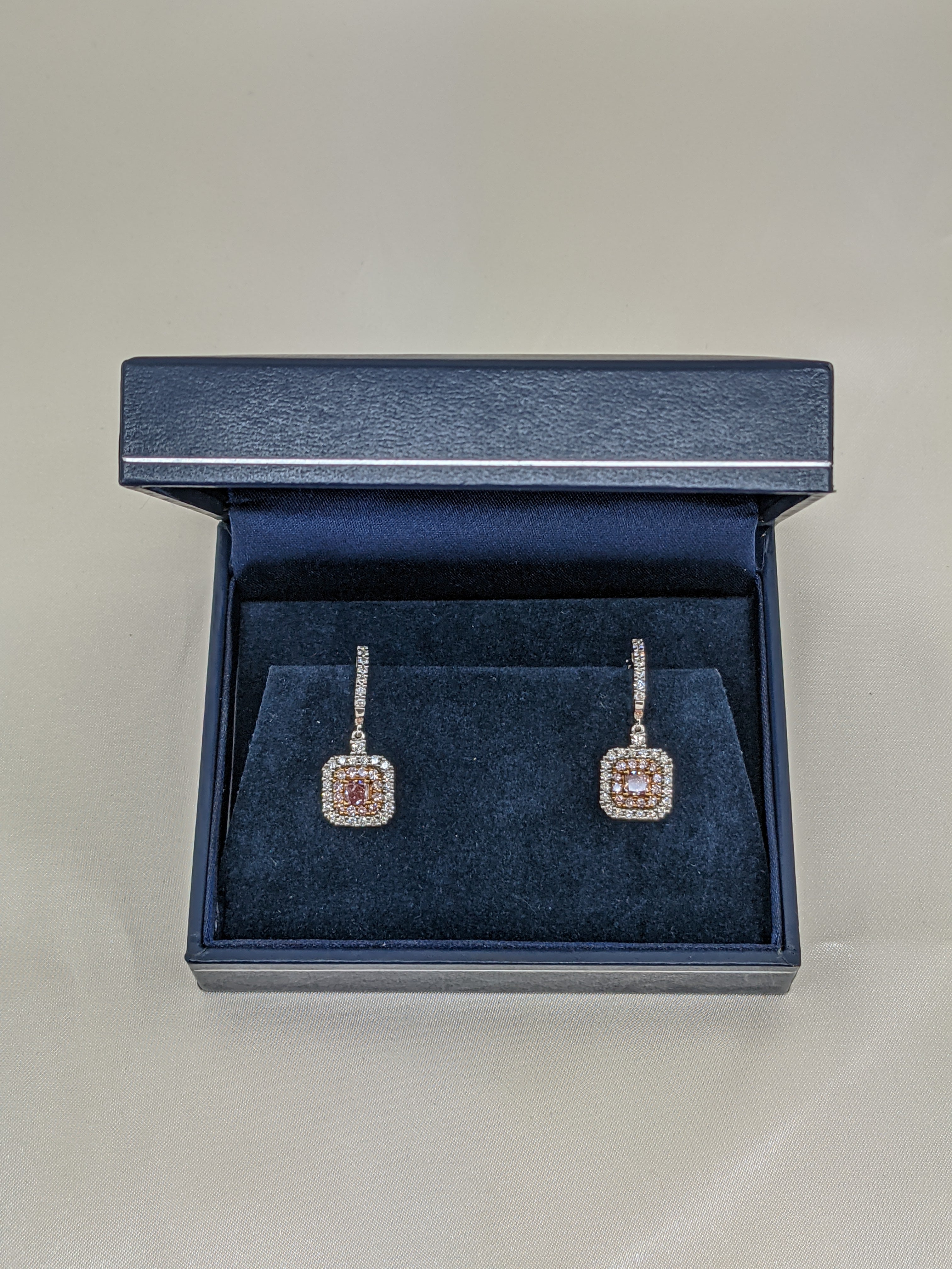 Dark Gray Luca 1.66ctw Pink Diamond Halo Dangle Huggie Hoop Earrings 18k Gold Carte Blu