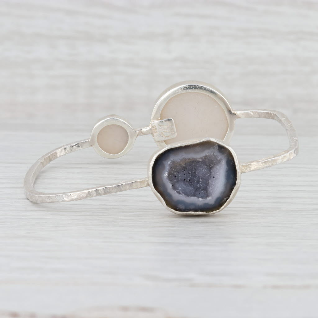 Light Gray New Nina Nguyen Agate White Druzy Quartz Geode Bangle Bracelet Sterling Silver