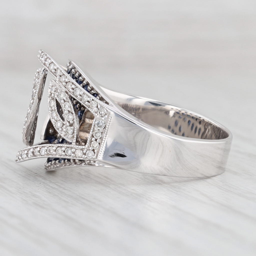 Light Gray 1ctw Diamond Blue Sapphire Floral Cocktail Ring 18k White Gold Size 8.5