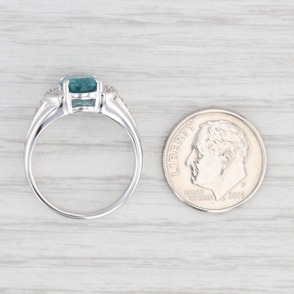 Light Gray 2.17ctw Oval Blue Apatite Diamond Ring 14k White Gold Size 7