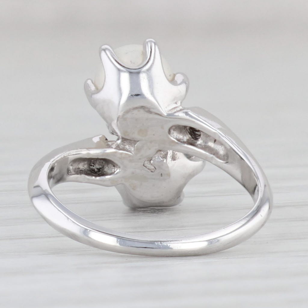 Light Gray Cultured Pearl Hematite Bypass Ring 14k White Gold Diamond Accents Size 3.5