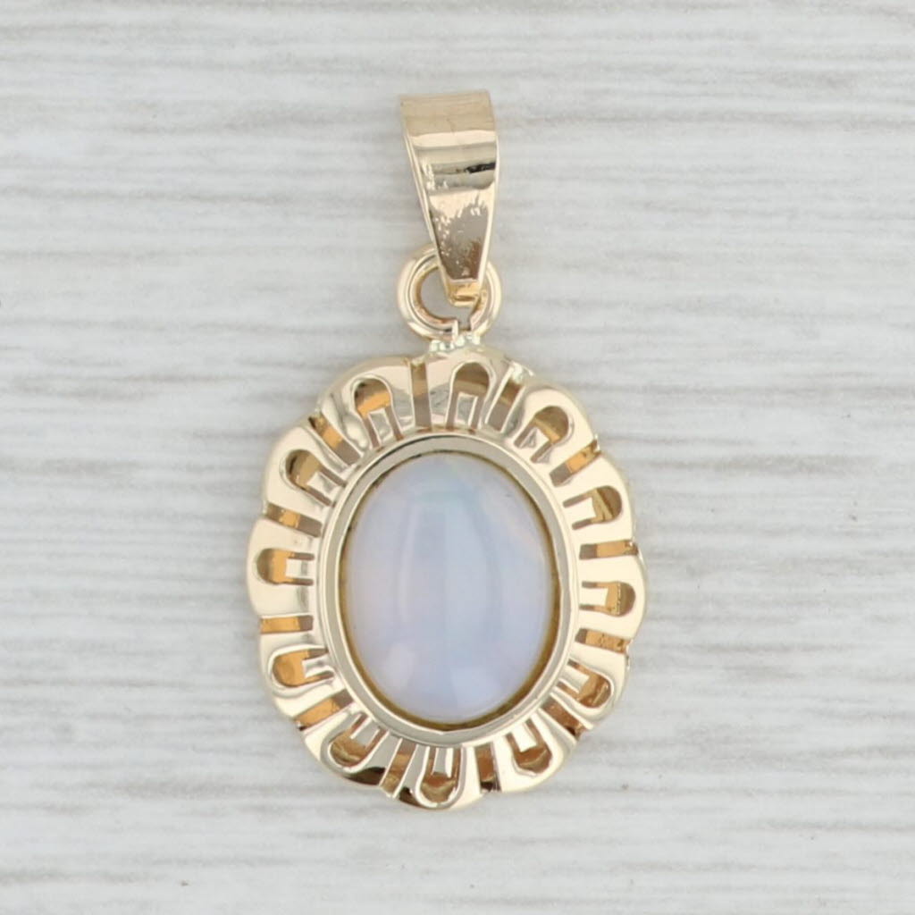 Light Gray Opal Oval Cabochon Pendant 14k Yellow Gold October Birthstone
