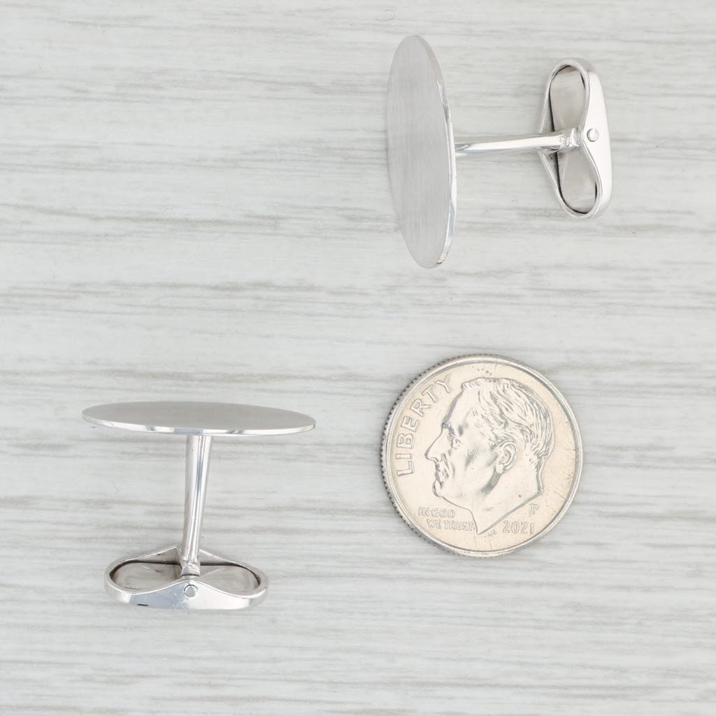 Light Gray Engravable Oval Cufflinks 14k White Gold Folding Backs Suit Accessories