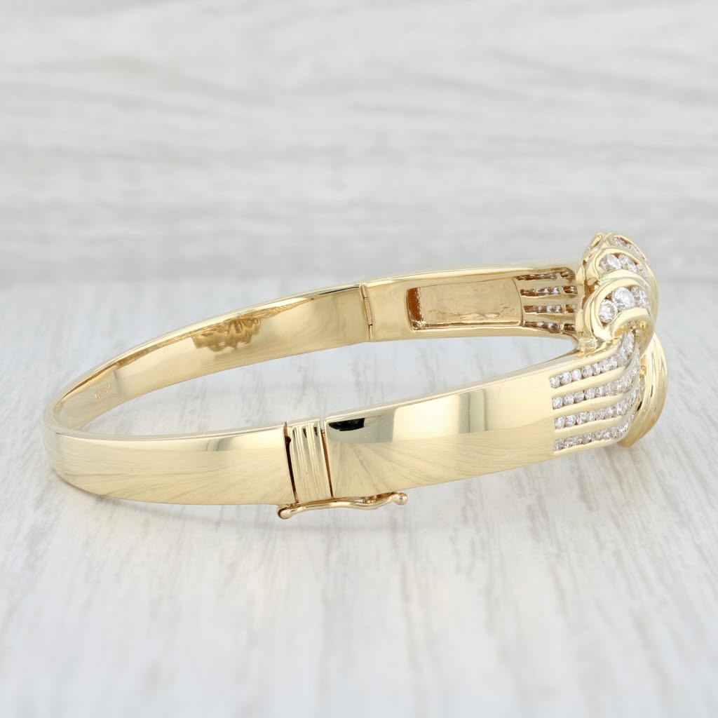 Light Gray 2.90ctw Diamond Bow Bangle Bracelet 18k Yellow Gold 7"