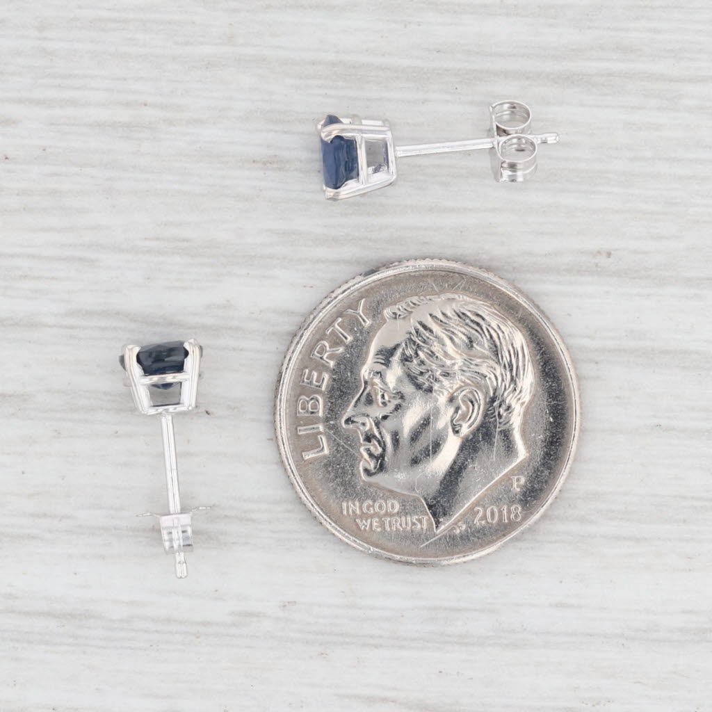 Light Gray 1ctw Blue Sapphire Stud Earrings 14k White Gold September Birthstone Solitaire