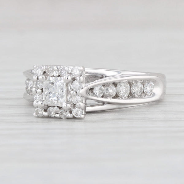 Light Gray 0.62ctw Princess Diamond Halo Engagement Ring 14k White Gold Size 5.5