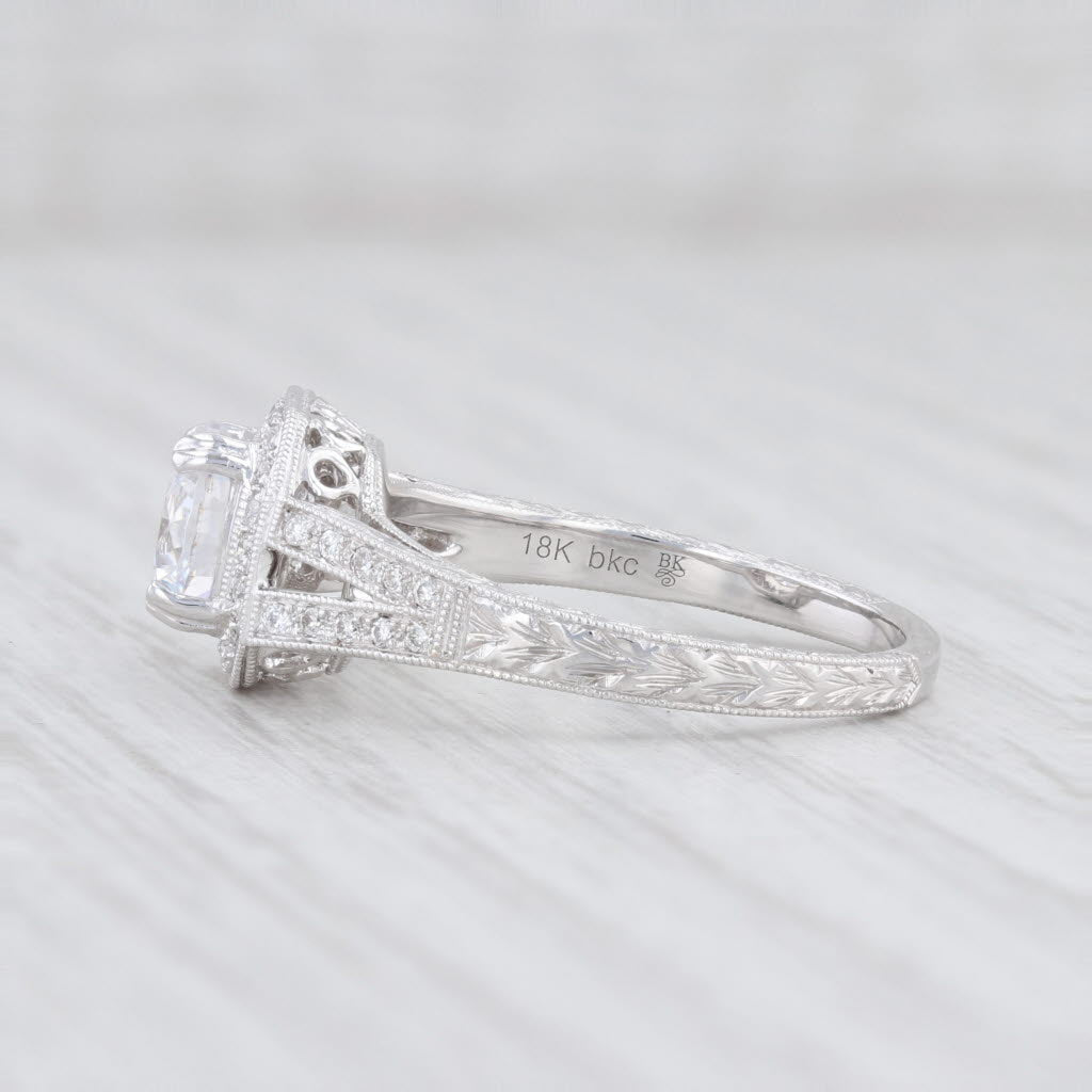 Light Gray New Beverley K Semi Mount Diamond Halo Engagement Ring 18k Gold Size 6.5 Round