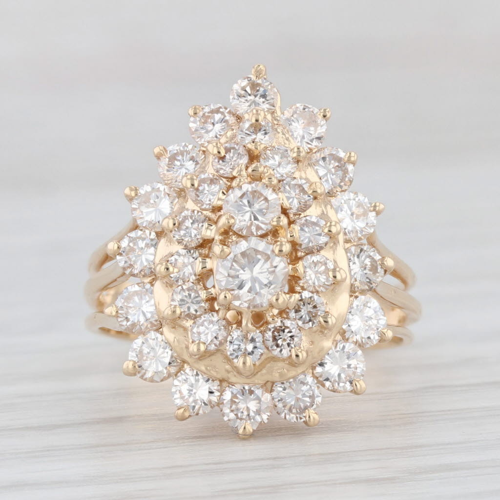 Light Gray 1.75ctw Diamond Cluster Teardrop Ring 14k Yellow Gold Size 5.5 Cocktail