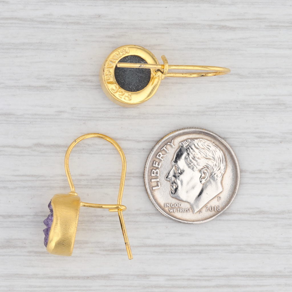 Light Gray New Nina Nguyen Amethyst Druzy Drop Earrings Sterling Silver 22k Gold Vermeil