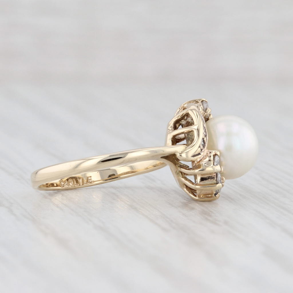 Light Gray Saltwater Cultured Pearl Diamond Ring 14k Yellow Gold Size 6.5 Bypass