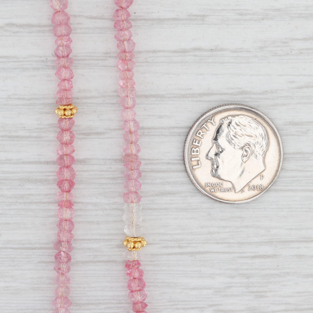 Light Gray New Nina Nguyen Pink Topaz Bead Necklace Sterling Gold Vermeil Adjustable Long