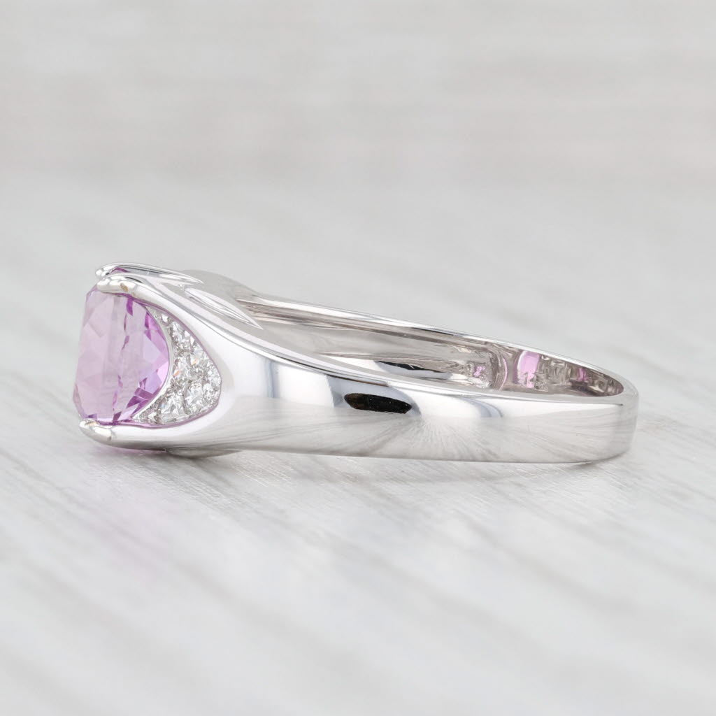 Light Gray 1.69ctw Oval Pink Kunzite Diamond Ring 14k White Gold Size 7.25