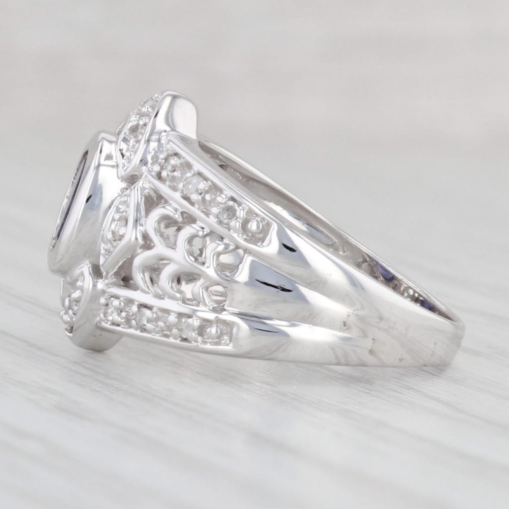 Light Gray 0.60ctw Oval Iolite Diamond Ring 10k White Gold Size 6.75-7