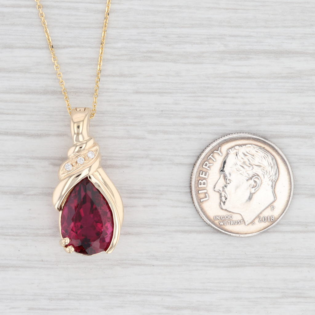 Light Gray 5.67ctw Rubellite Diamond Teardrop Pendant Necklace 14k Gold 18" Cable Chain