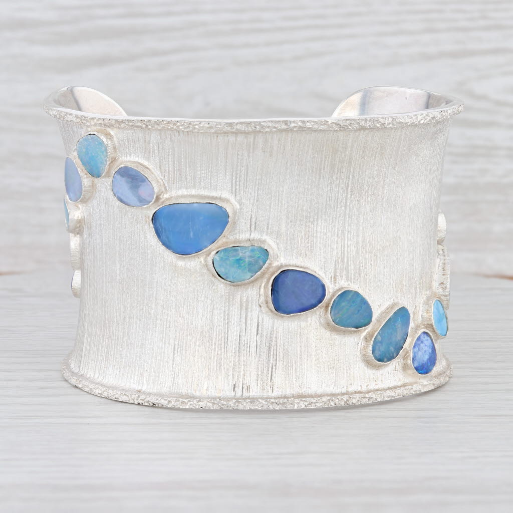 Light Gray New Nina Nguyen Blue Opal Statement Cuff Bracelet Sterling Silver 7.5"