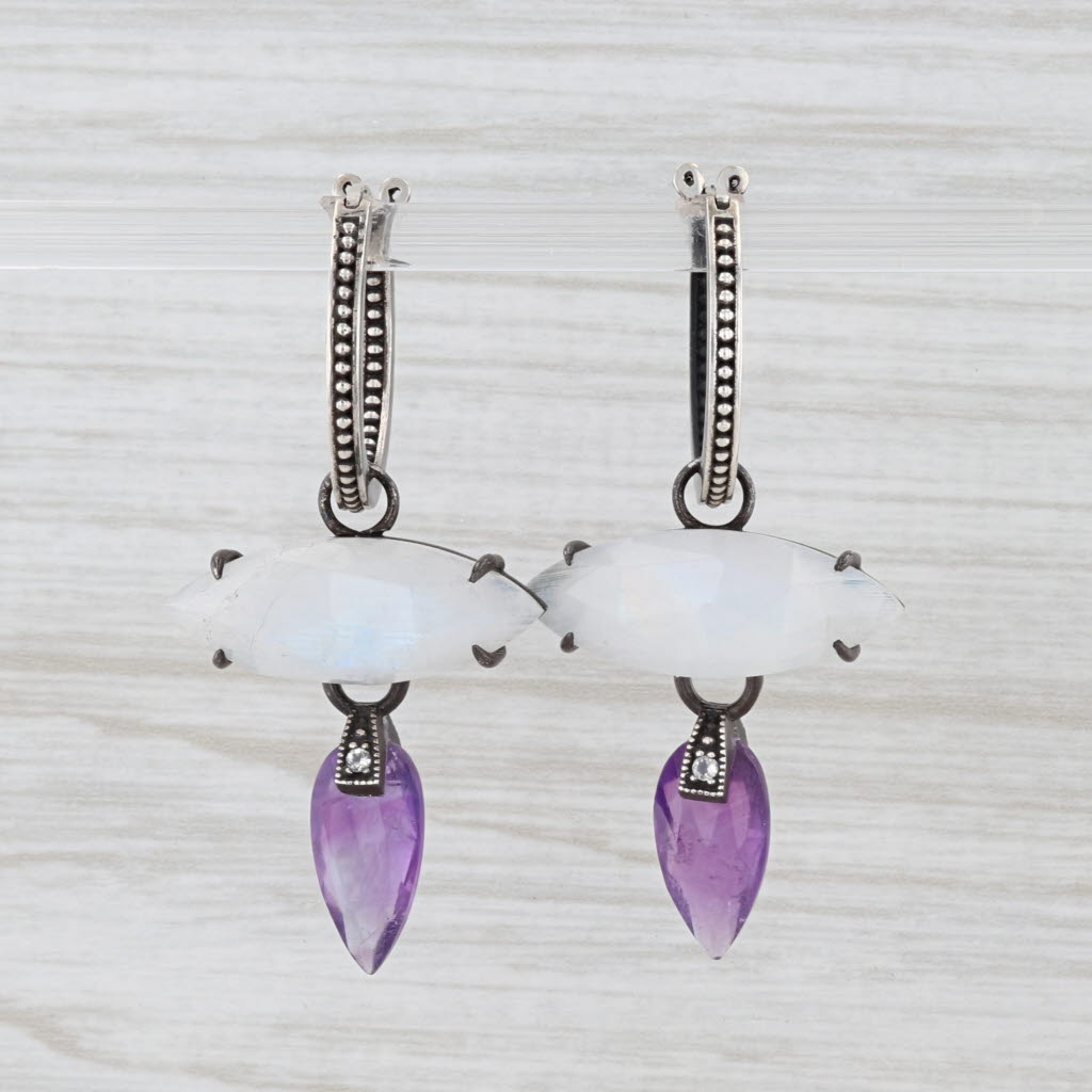 Light Gray New Nina Nguyen Hoop Charm Drops Earrings Sterling Silver Moonstone Amethyst