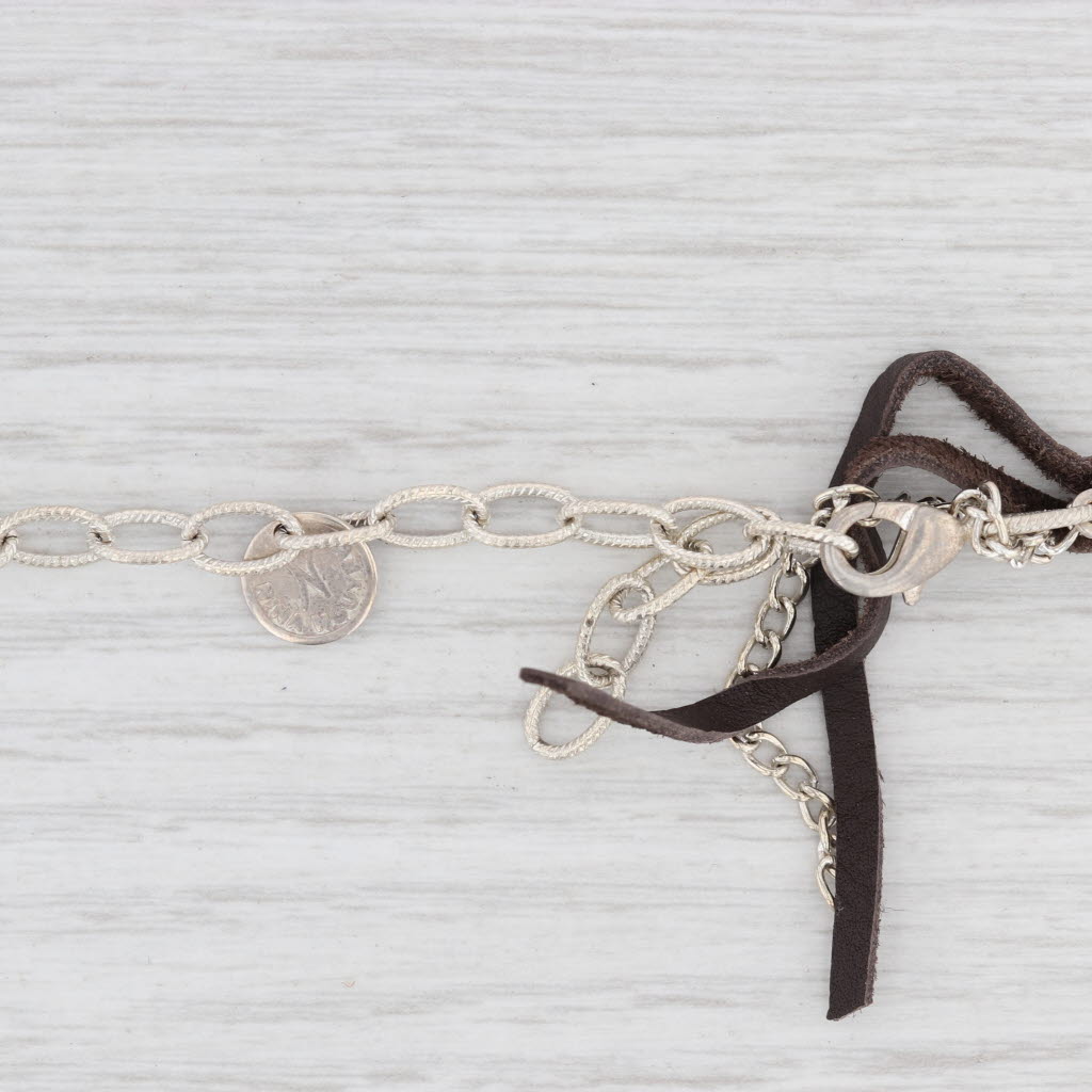 Light Gray New Nina Nguyen Cordelia Necklace Woven Dark Brown Leather Tags Druzy Quartz