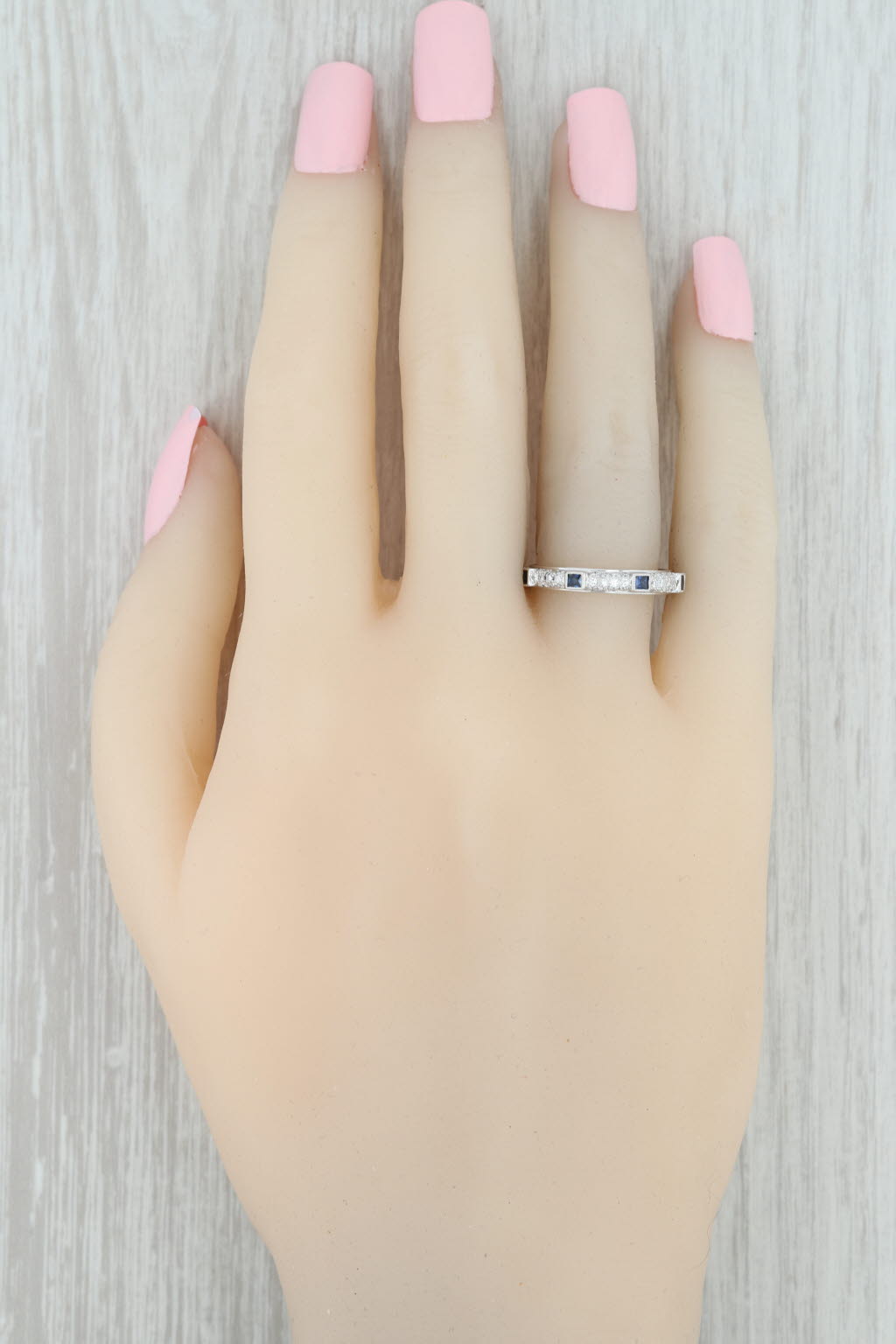 Gray New Beverley K Diamond Sapphire Eternity Ring 18k White Gold Stackable Band 6.5