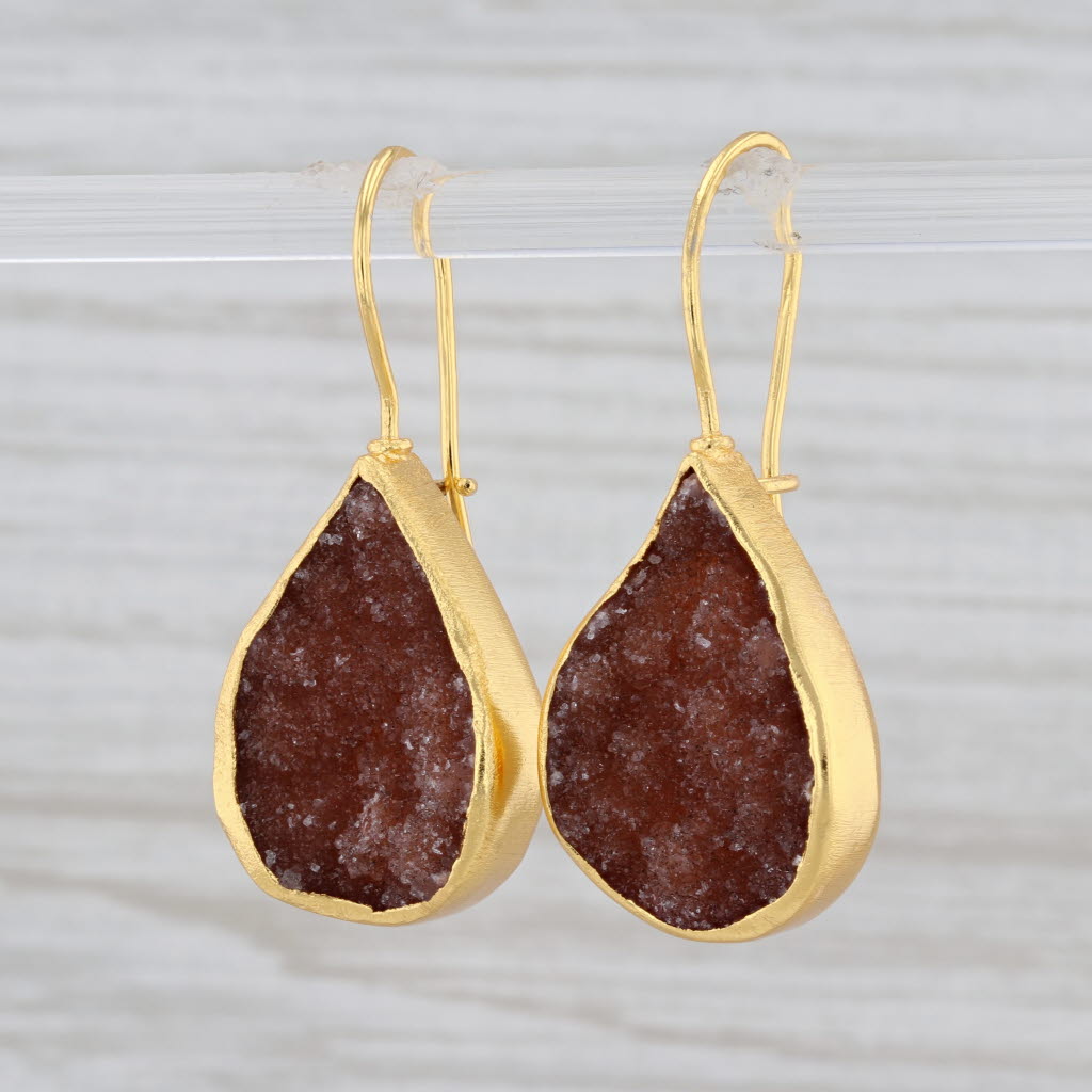 Light Gray New Nina Nguyen Brown Druzy Quartz Teardrop Earrings Sterling Gold Vermeil