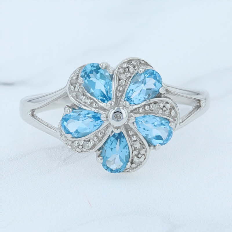 Lavender New 1.23ctw Blue Topaz Diamond Pinwheel Flower Ring Sterling Silver Size 6.25