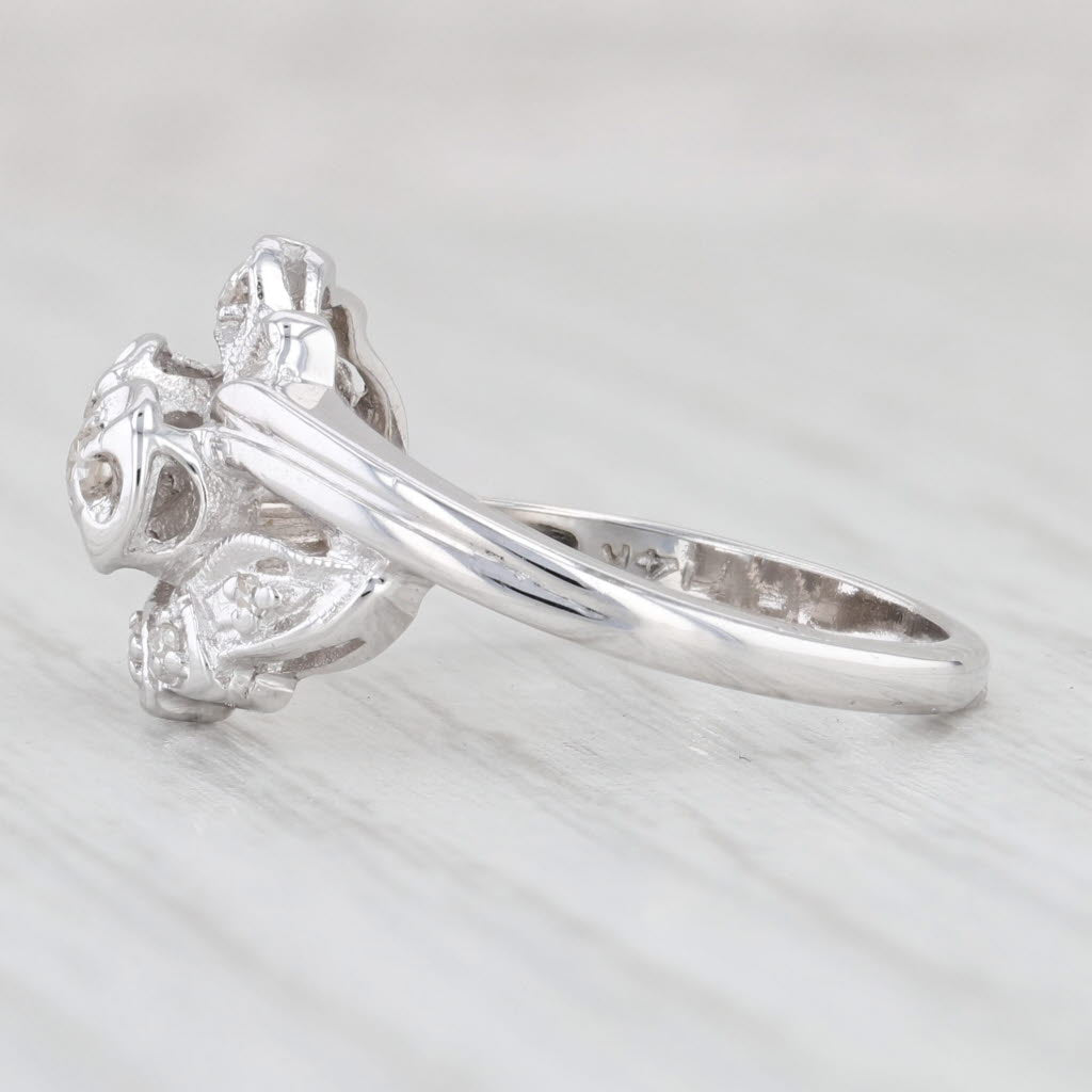 Light Gray Vintage Diamond Bypass Ring 14k White Gold Size 6.25 Anniversary