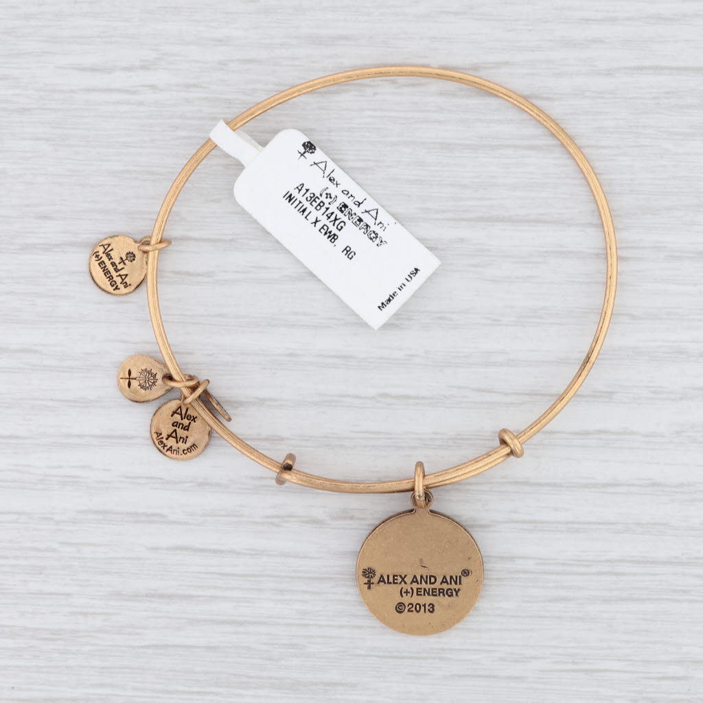 Light Gray New Alex and Ani Initial X Bangle Charm Bracelet Rafaelian Gold Expandable