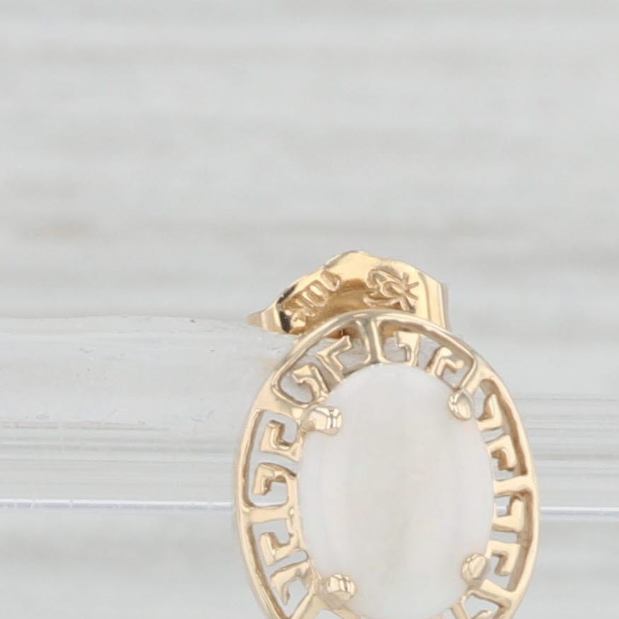 Light Gray Opal Cabochon Stud Earrings 10k Yellow Gold Green Key Pierced Studs