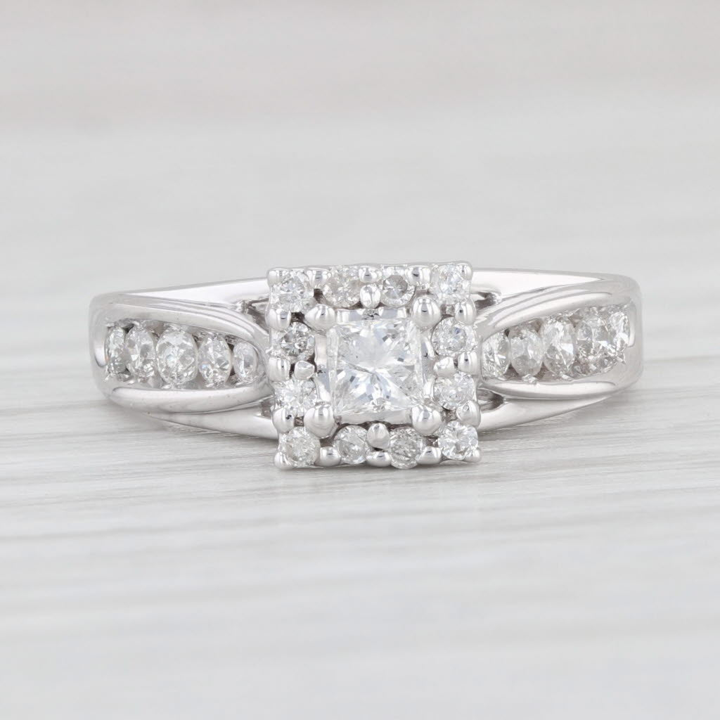 Light Gray 0.62ctw Princess Diamond Halo Engagement Ring 14k White Gold Size 5.5