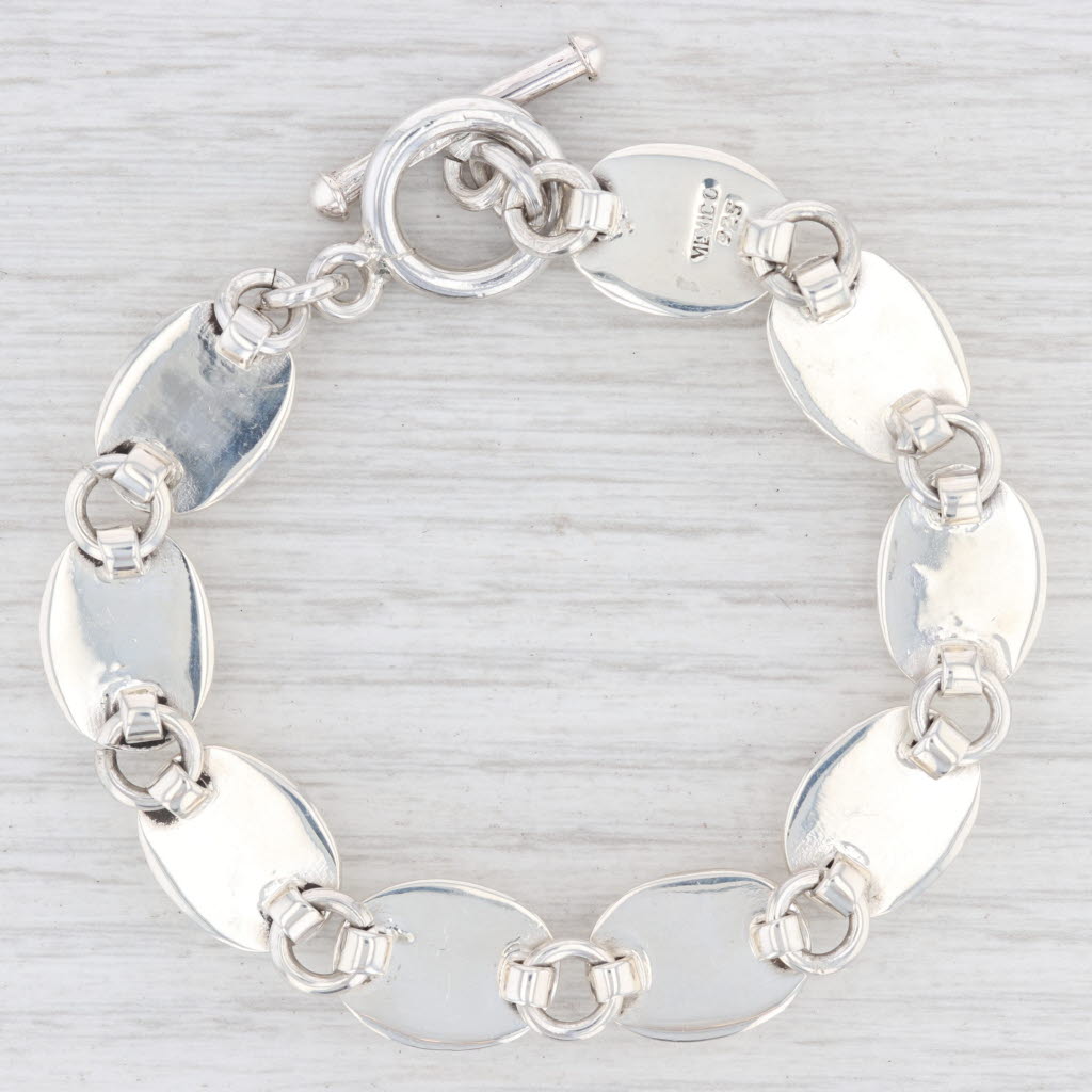 Light Gray New Black Resin Oval Link Bracelet Sterling Silver 7.5” 12.3mm Toggle Clasp