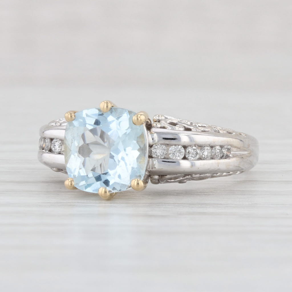 Light Gray 1.75ctw Cushion Aquamarine Diamond Ring 14k Gold Size 7.25 March Birthstone