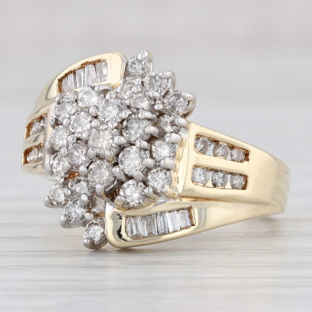 Light Gray 0.78ctw Diamond Cluster Bypass Ring 14k Yellow Gold Size 7