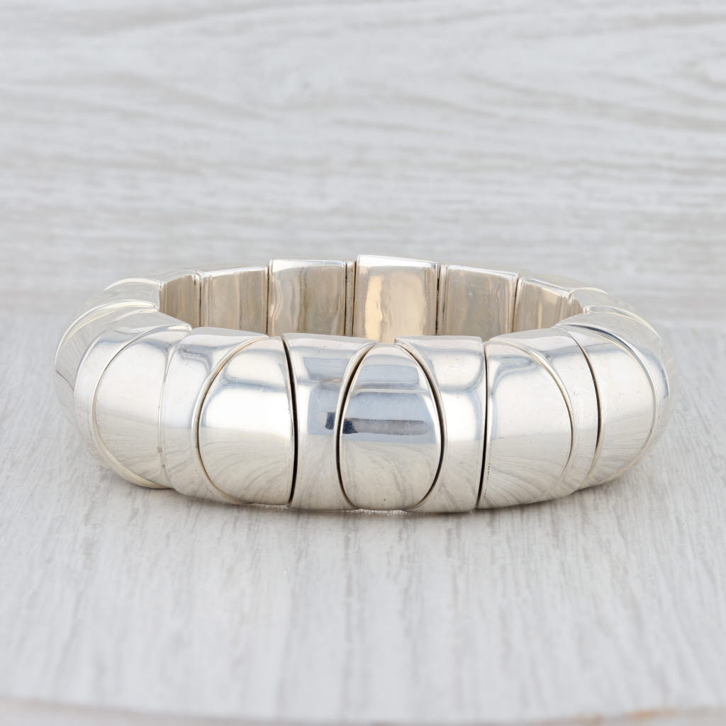 Light Gray New Statement Bracelet Sterling Silver Mexico Stretchable Strand Tapering Beads