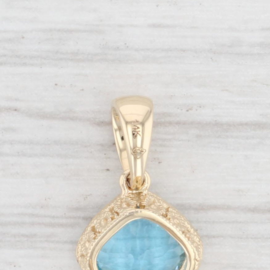 Light Gray New 1.05ct Blue Topaz Drop Pendant 14k Yellow Gold Solitaire December Birthstone